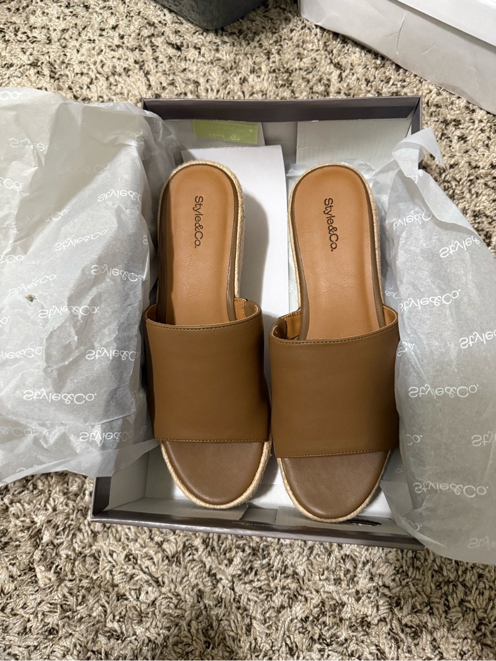 Style & Co. Brown Leather Slide Mules